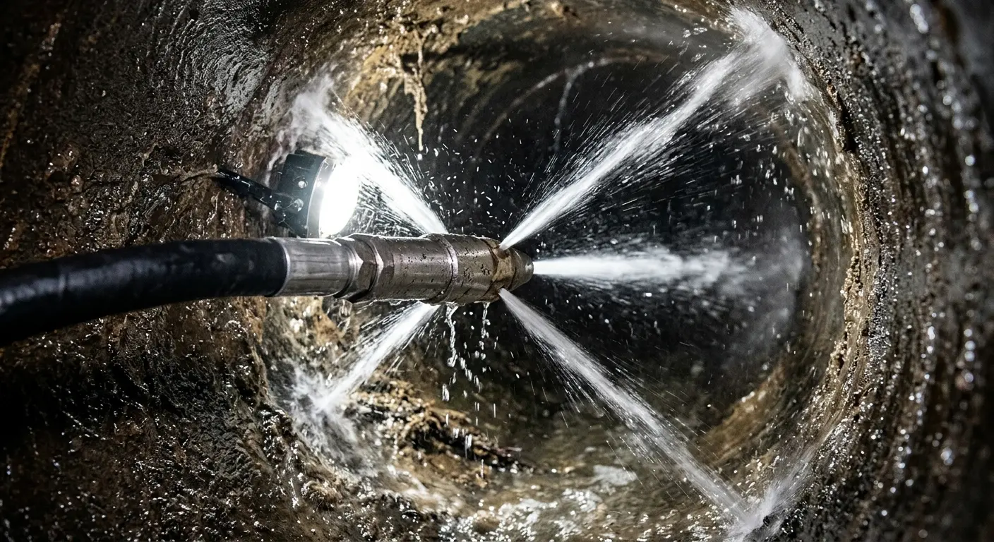 High-pressure hydro jetting nozzle cleaning sewer pipe for Storm Drain Cleaning in Chula Vista
